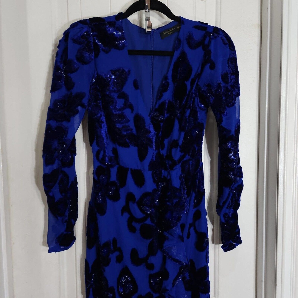 House of Harlow Revolve Womens Dress Ivan Blue Velour Burnout Ruffle Slit Sz XXS - Picture 5 of 15
